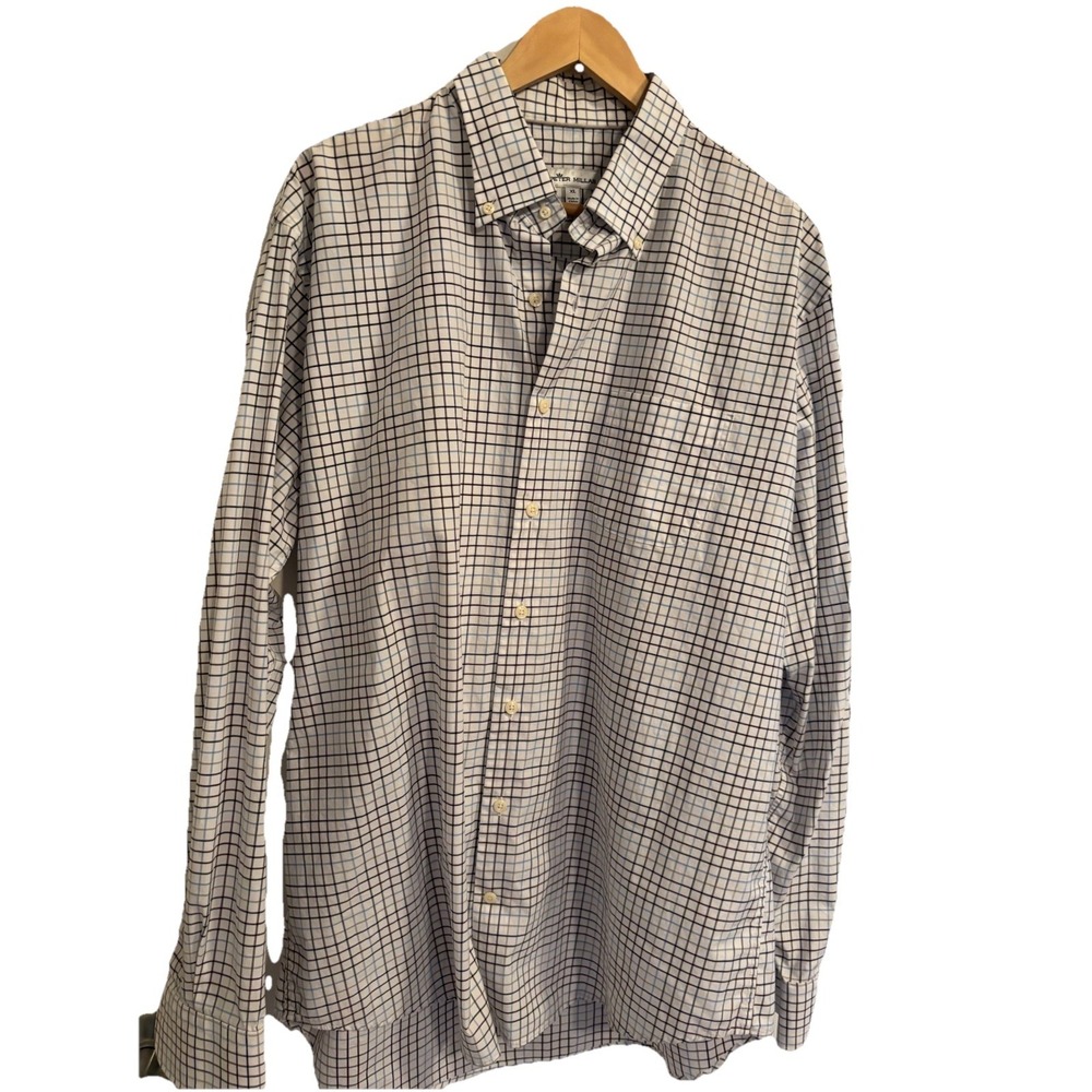 Peter Millar Crown Blue Blk Stripe L/Sl Button Down Shirt Men XL Cotton Casual